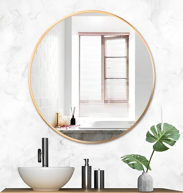 Round Bathroom Mirror with Gold Metal Frame Round Bathroom Mirror with Gold Metal Frame