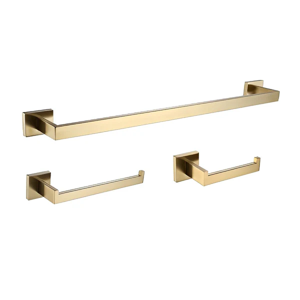 Set of 3 Brushed Gold Rectangular Bathroom Accessories BA02-BG Set of 3 Brushed Gold Rectangular Bathroom Accessories BA02-BG