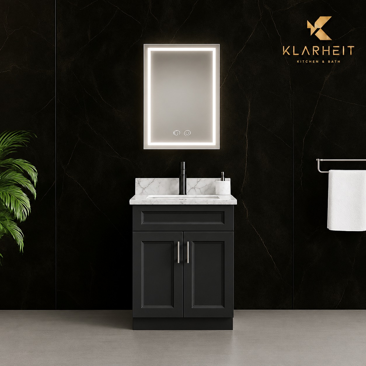 24" Black Solid Wood Vanity with Quartz Top & Sink