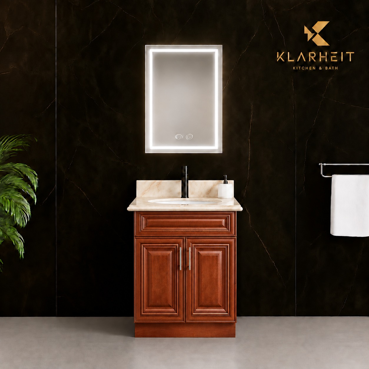 24" Dark Walnut Classic Solid Wood Vanity with Quartz Top & Sink