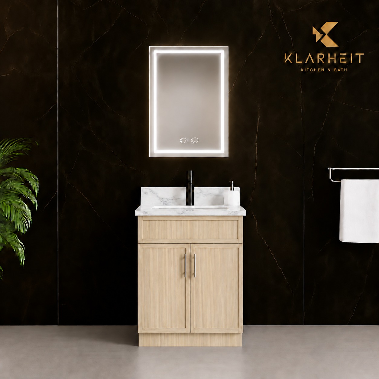 24" Light Natural Wood Slim Shaker Solid Wood Vanity with Quartz Top & Sink