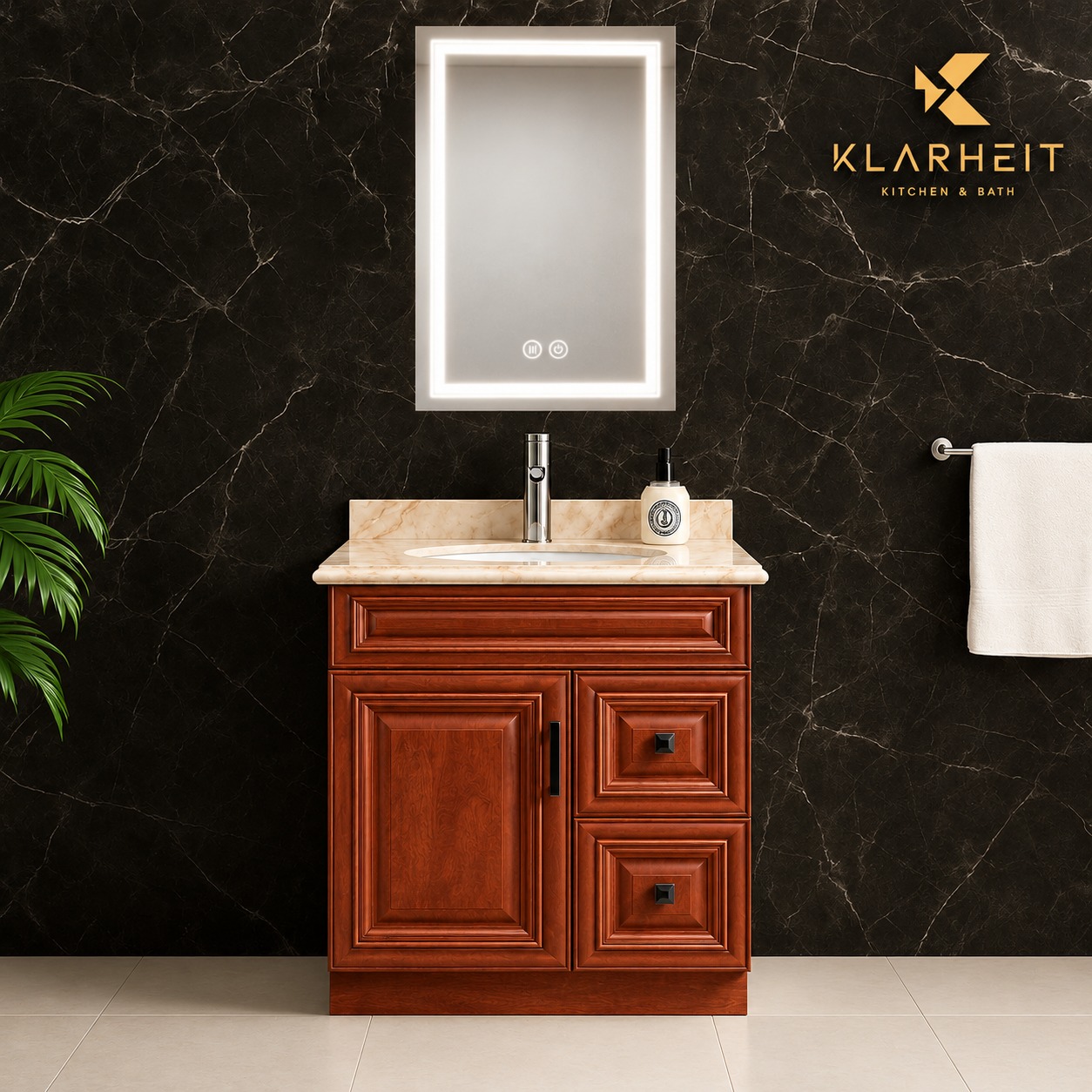 30" Dark Walnut Classic Solid Wood Vanity with Quartz Top & Sink