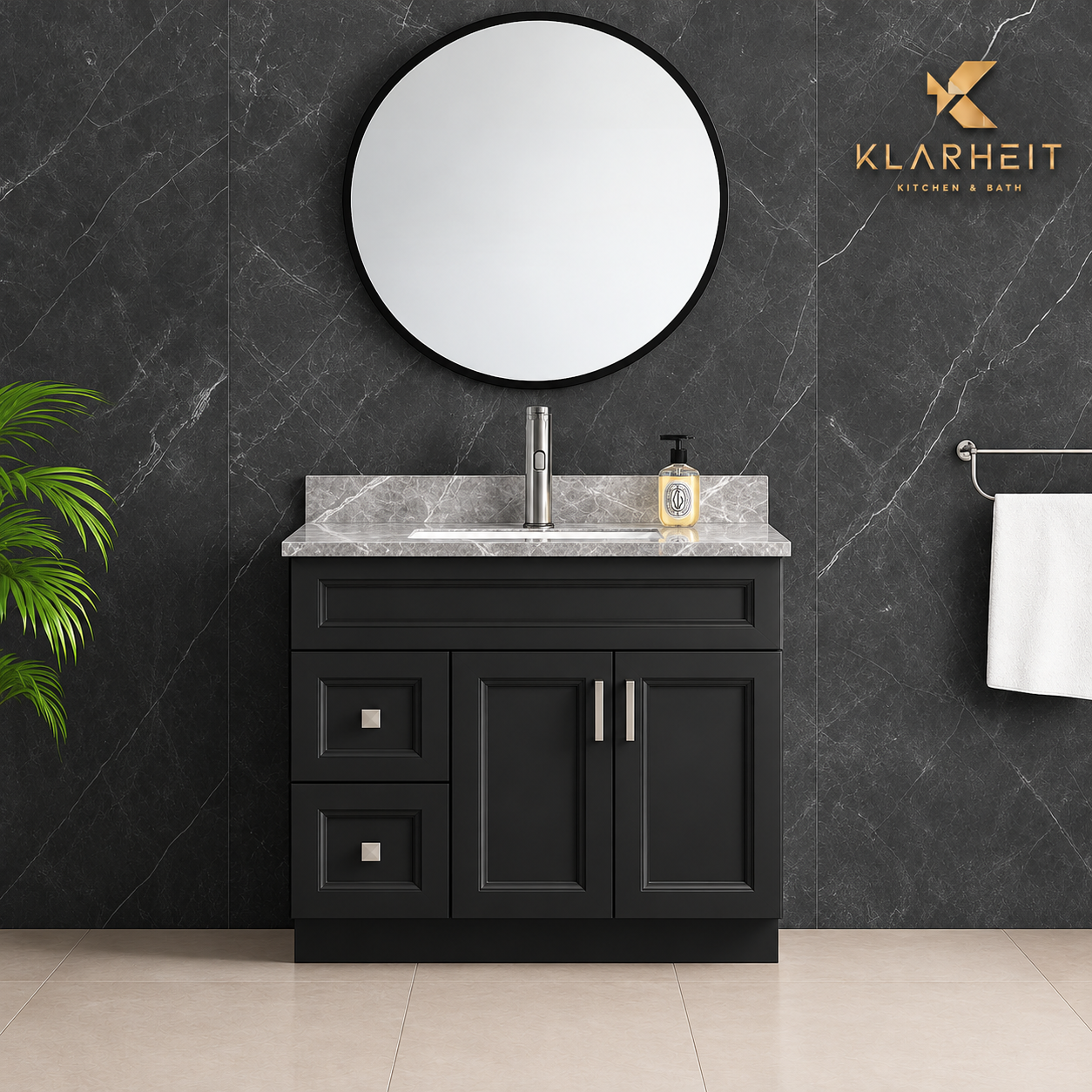 36" / 42" Black Solid Wood Vanity with Quartz Top & Sink