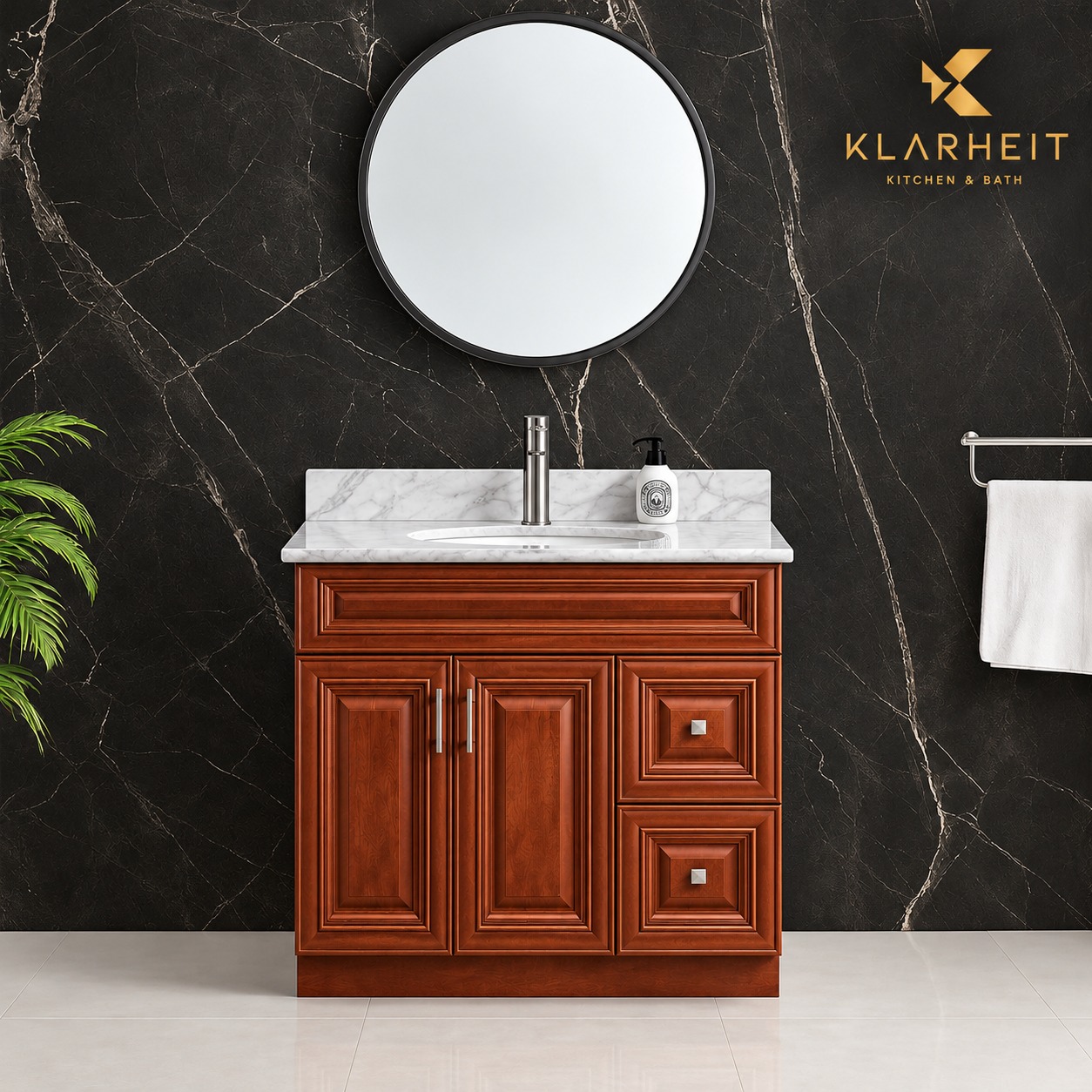 36" / 42" Dark Walnut Classic Solid Wood Vanity with Quartz Top & Sink