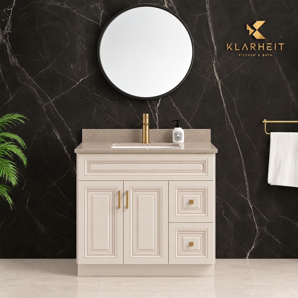 36" / 42" Ivory White Classic Solid Wood Vanity with Quartz Top & Sink
