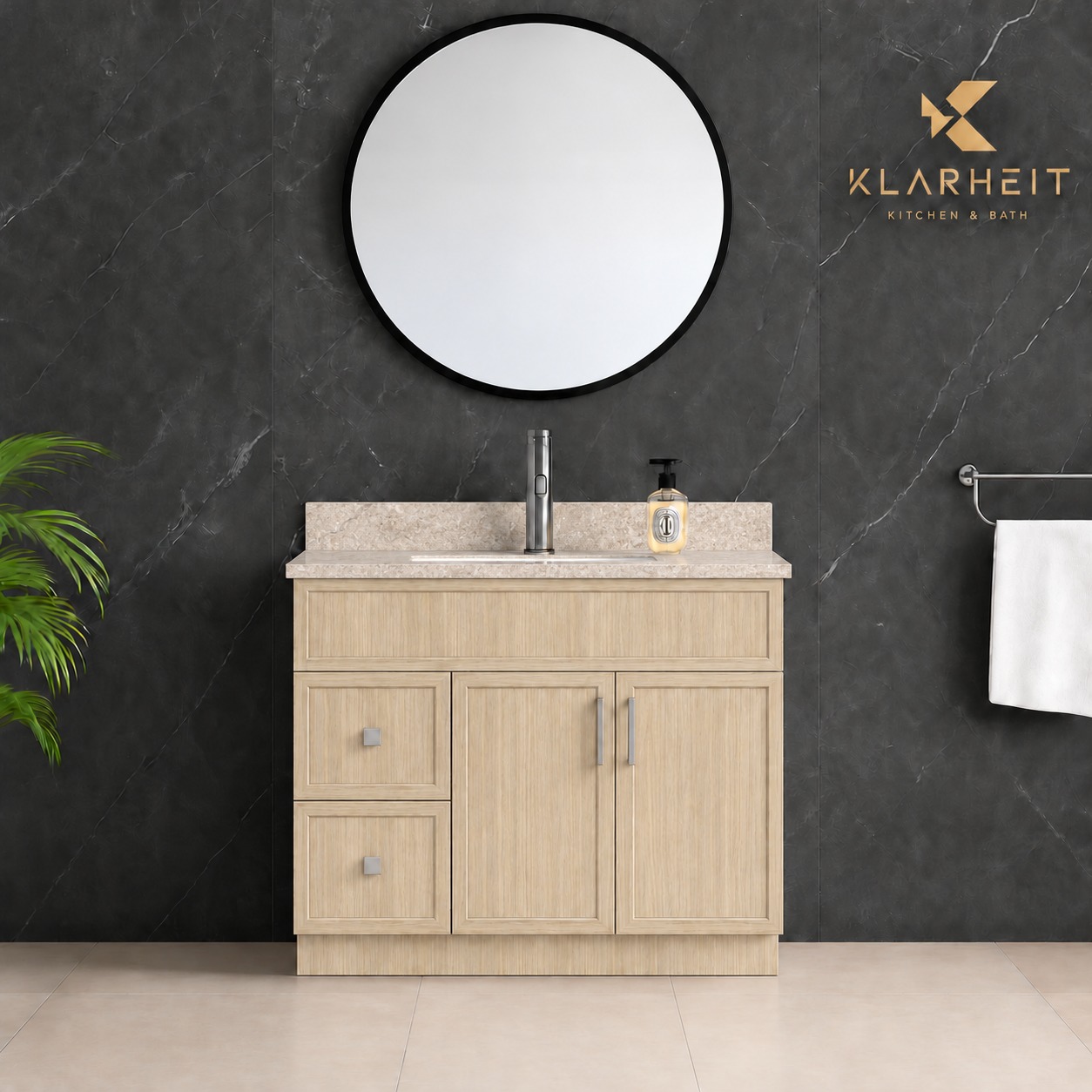 36" / 42" Light Natural Wood Slim Shaker Solid Wood Vanity with Quartz Top & Sink