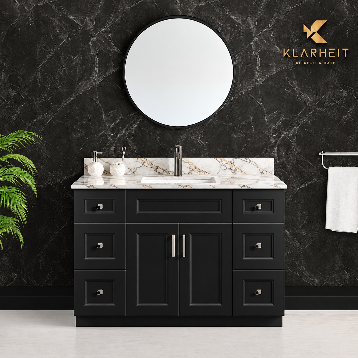 48" / 54" Black Solid Wood Vanity with Quartz Top & Sink