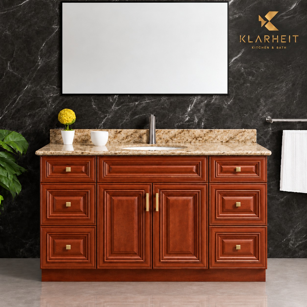 48" / 54" Dark Walnut Classic Solid Wood Vanity with Quartz Top & Sink