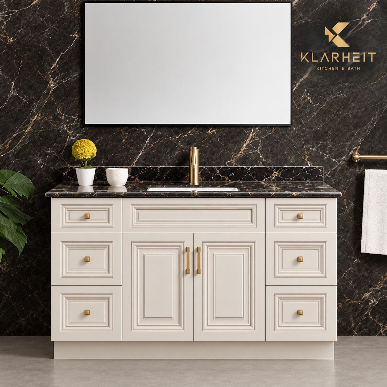 48" / 54" Ivory White Classic Solid Wood Vanity with Quartz Top & Sink