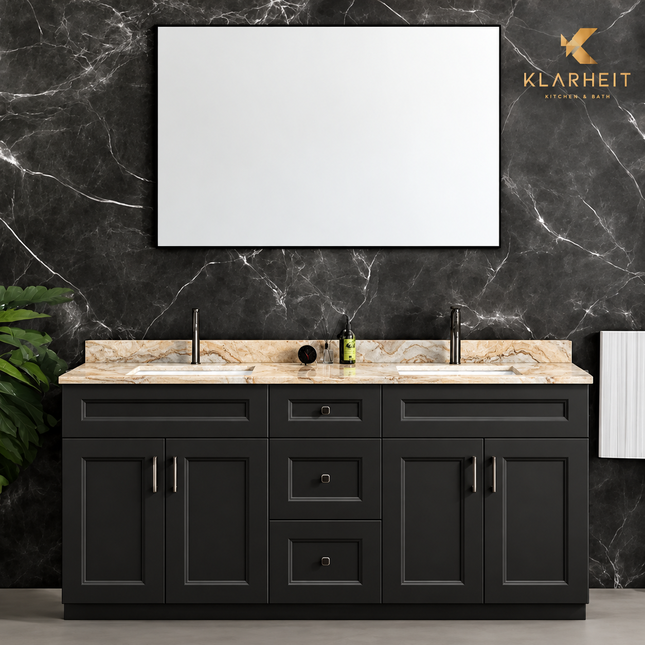 60" / 72" Black Solid Wood Vanity with Quartz Top & Sink