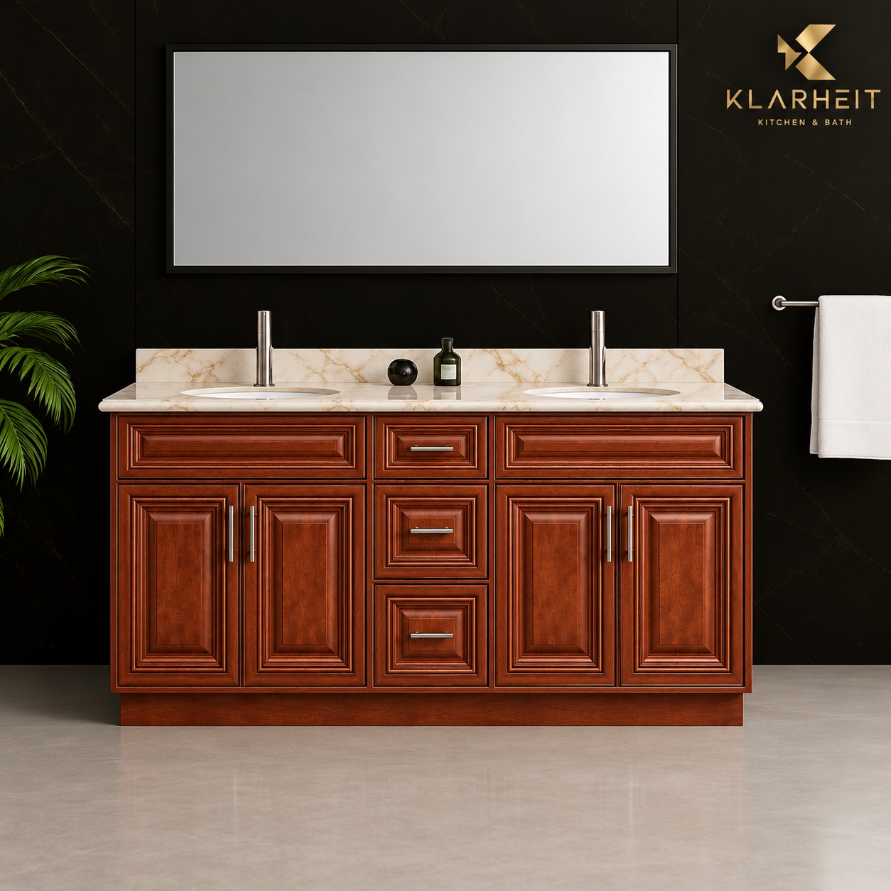 60" / 72" Dark Walnut Classic Solid Wood Vanity with Quartz Top & Sink