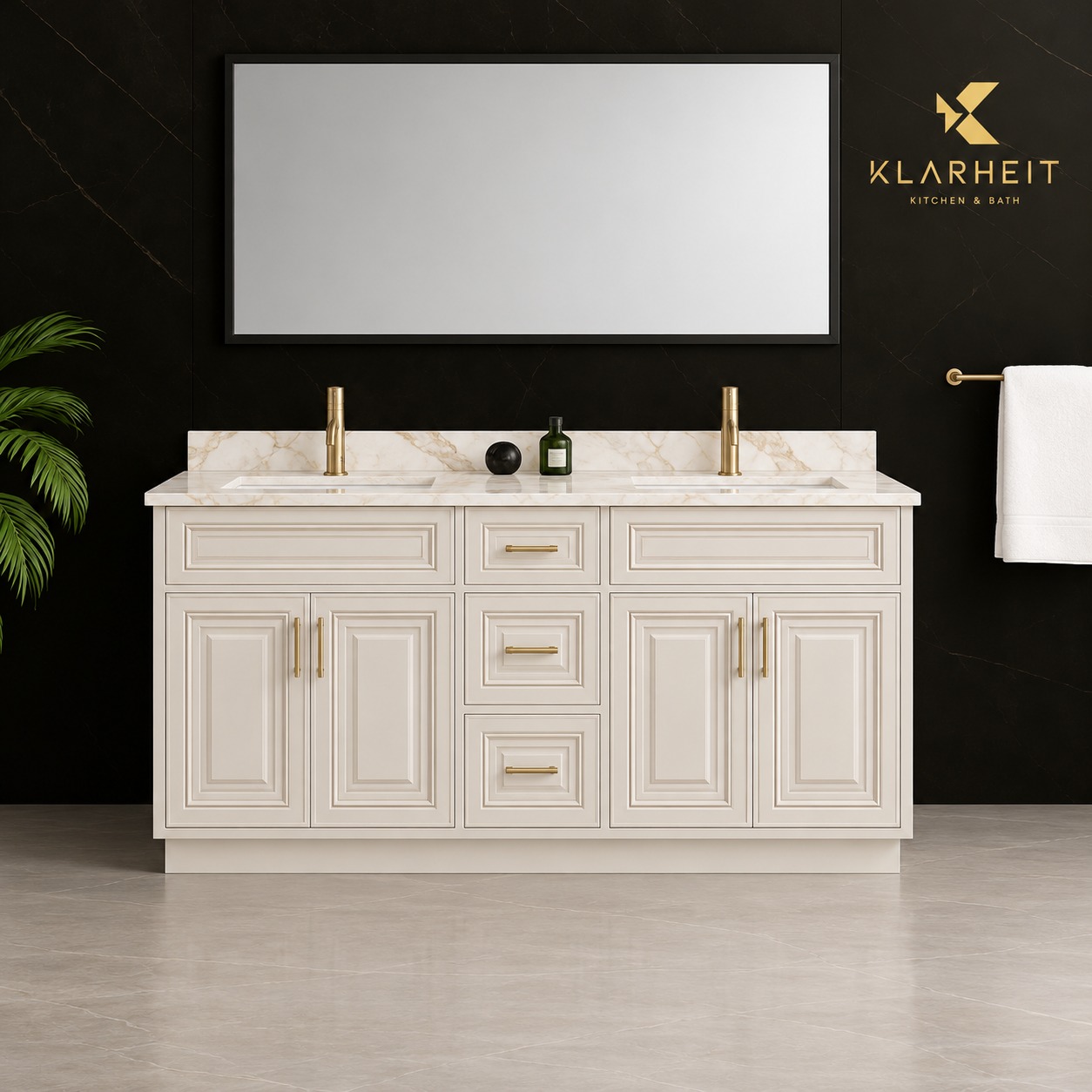 60" / 72" Ivory White Classic Solid Wood Vanity with Quartz Top & Sink