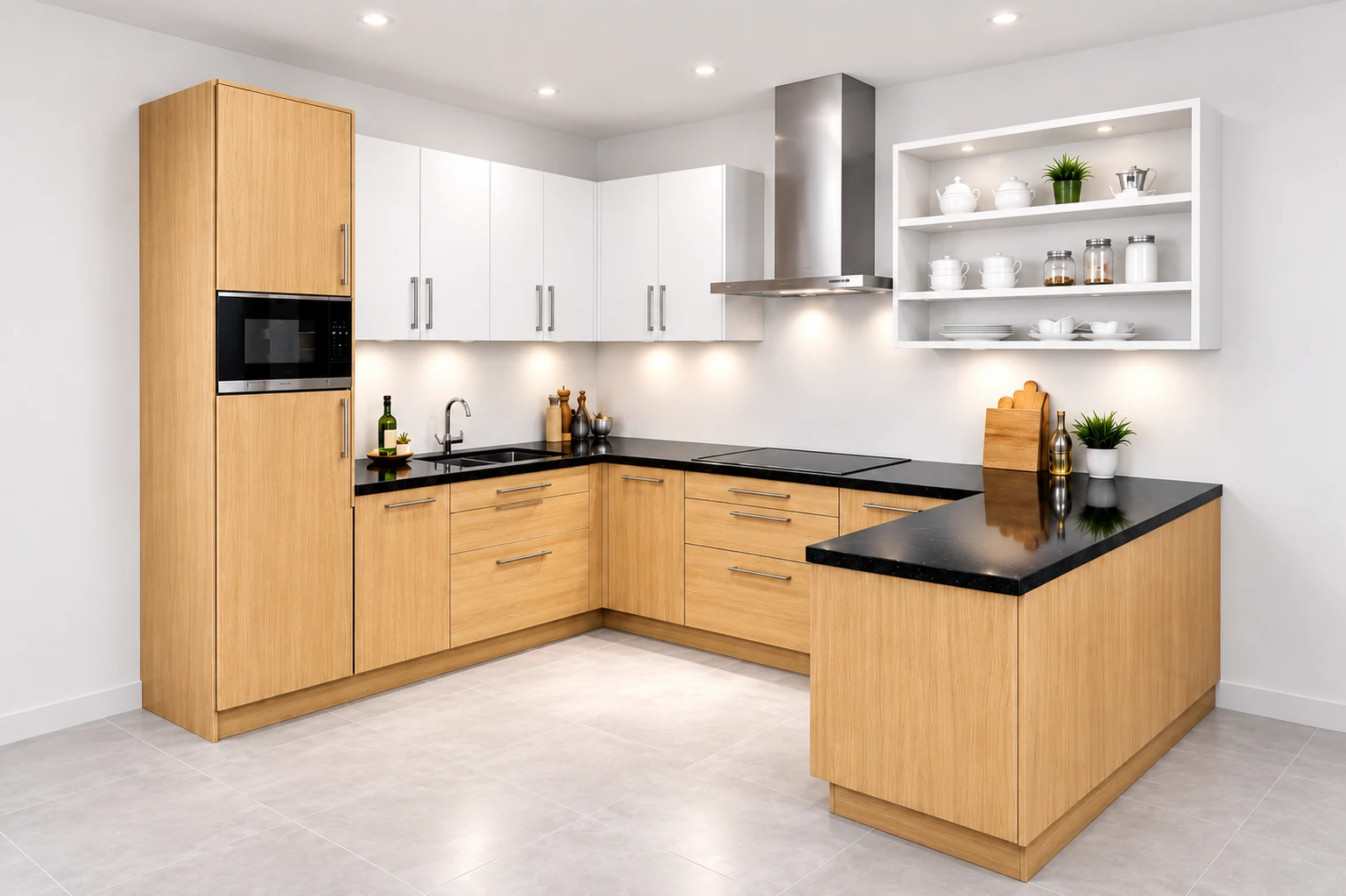 Two-Tone Natural Wood & Pure White Kitchen