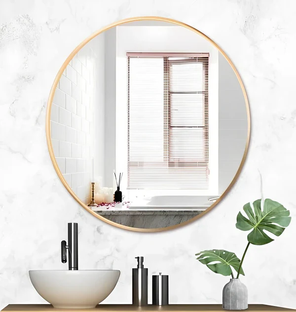 Round Bathroom Mirror with Gold Metal Frame