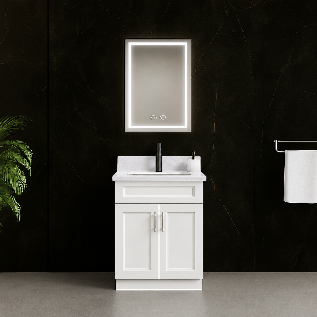 24″ White Solid Wood Vanity with Quartz Top & Sink