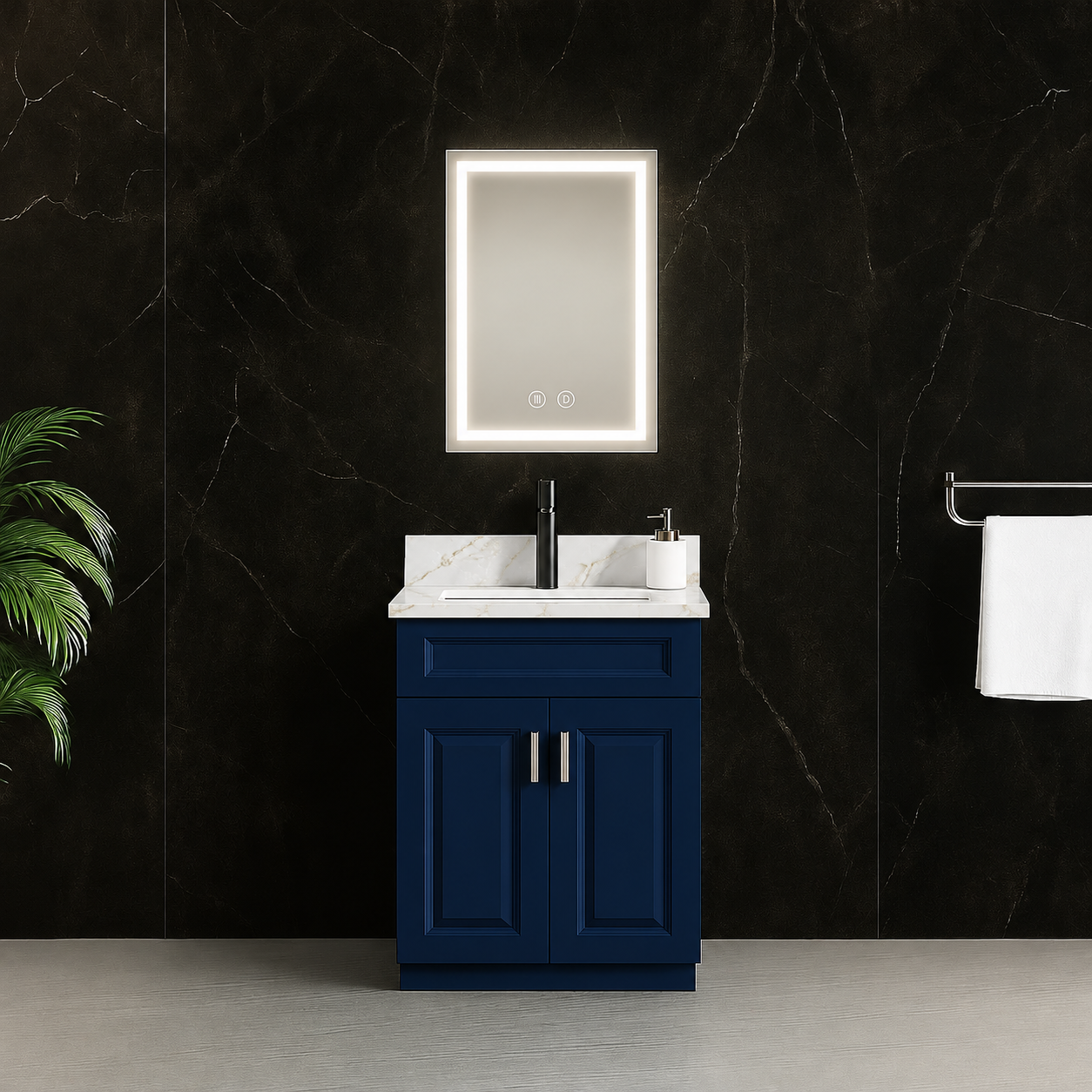 24″ Blue Solid Wood Vanity with Quartz Top & Sink