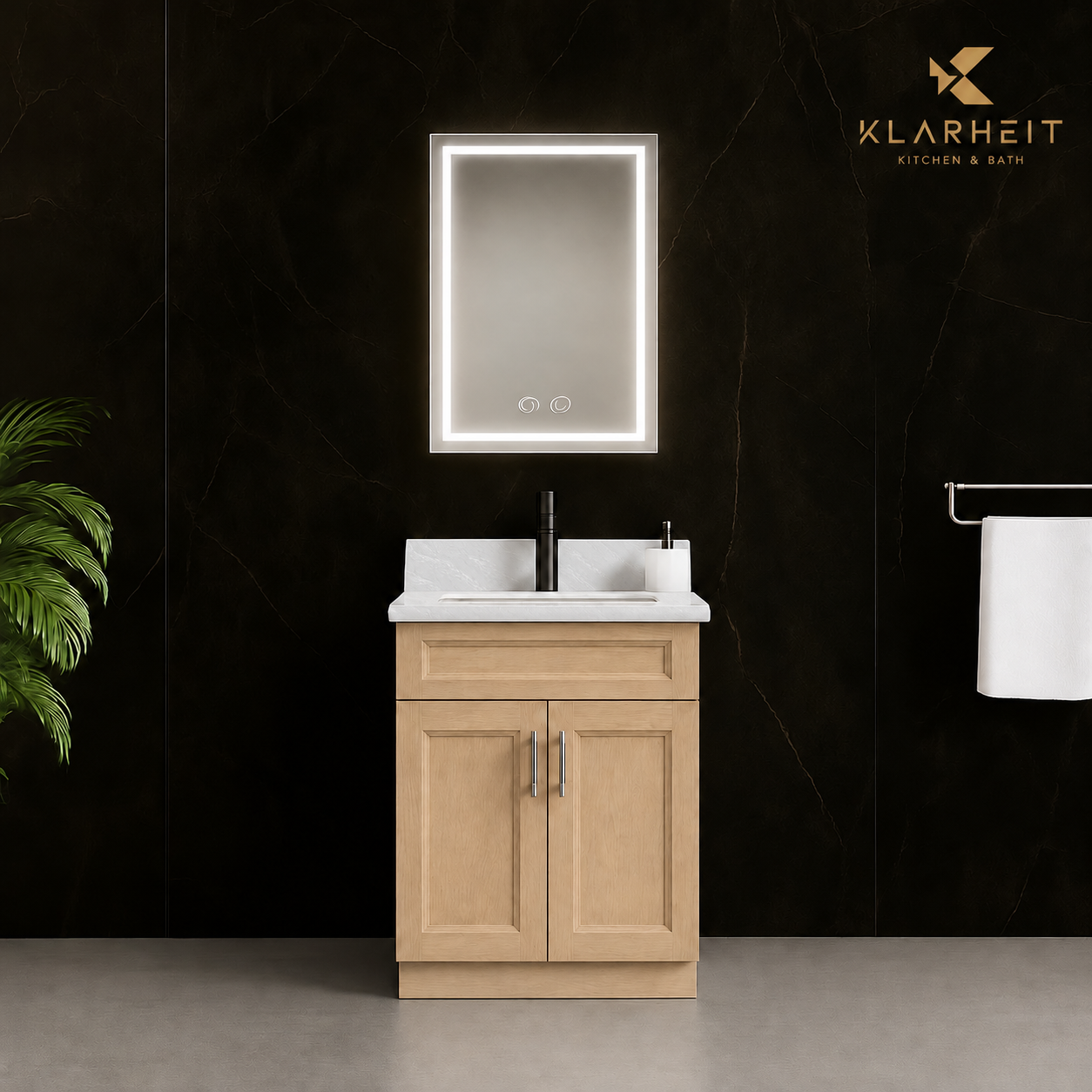 24" Light Oak Solid Wood Vanity with Quartz Top & Sink