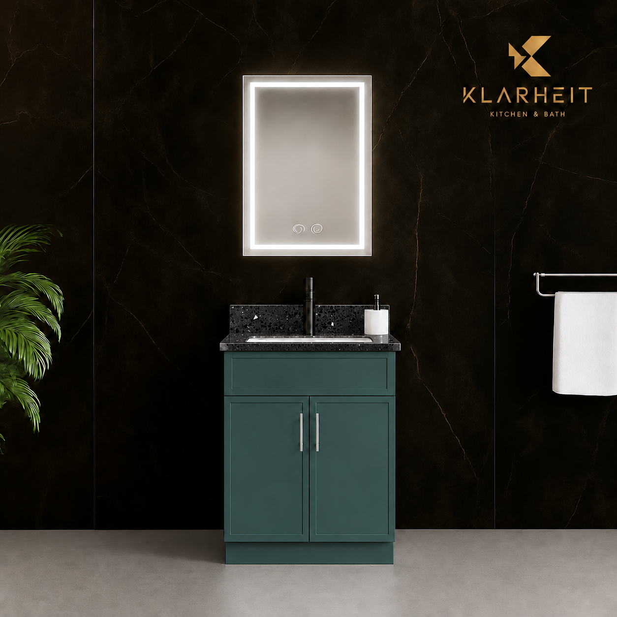 24" Green Slim Shaker Solid Wood Vanity with Quartz Top & Sink