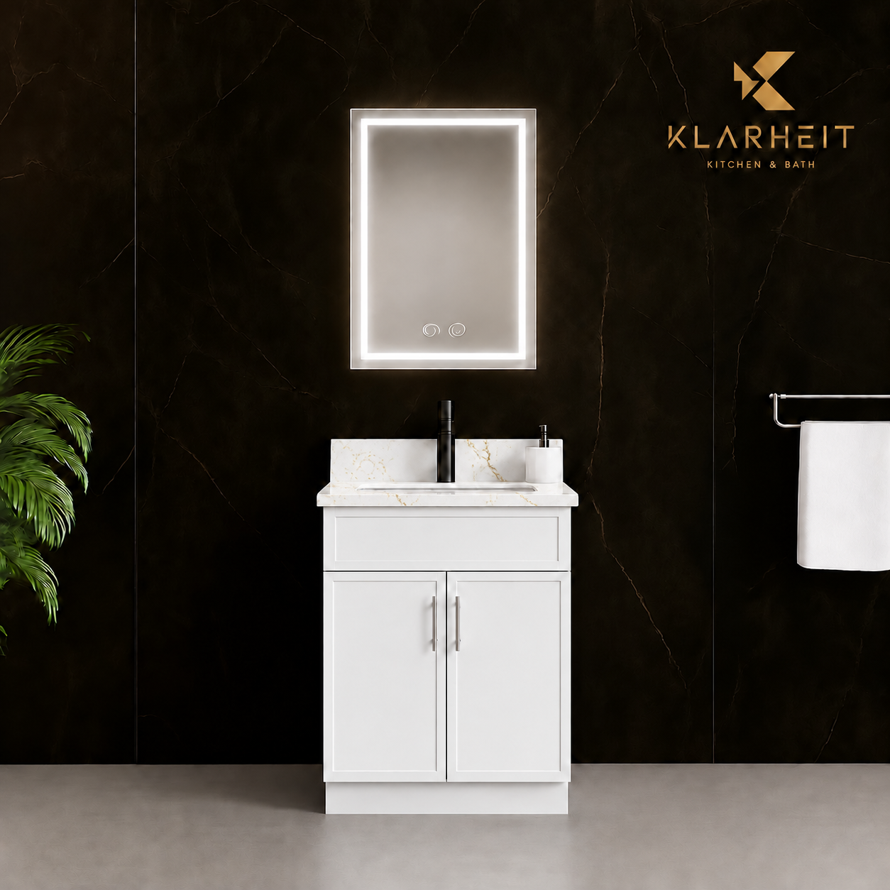 24" White Slim Shaker Solid Wood Vanity with Quartz Top & Sink