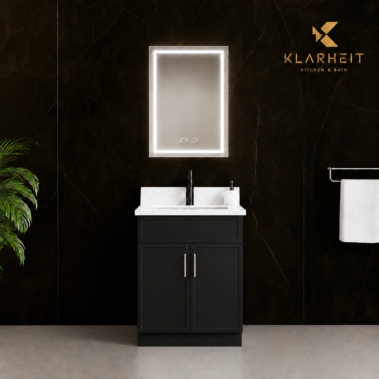 24" Black Slim Shaker Solid Wood Vanity with Quartz Top & Sink