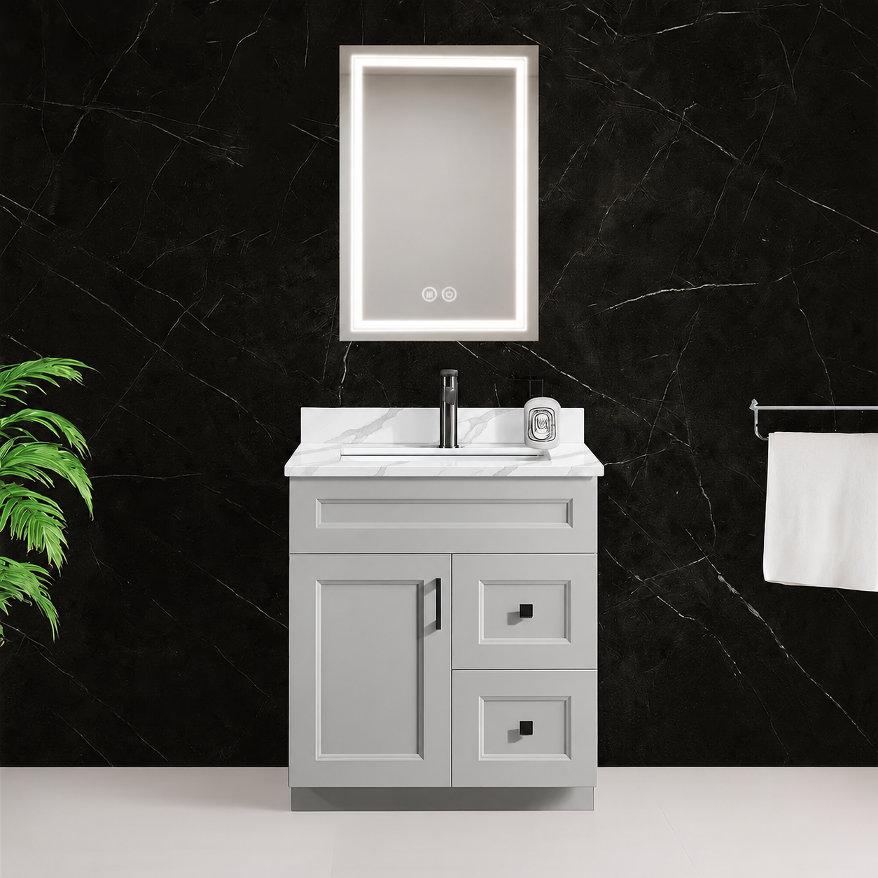 30″ Grey Solid Wood Vanity with Quartz Top & Sink