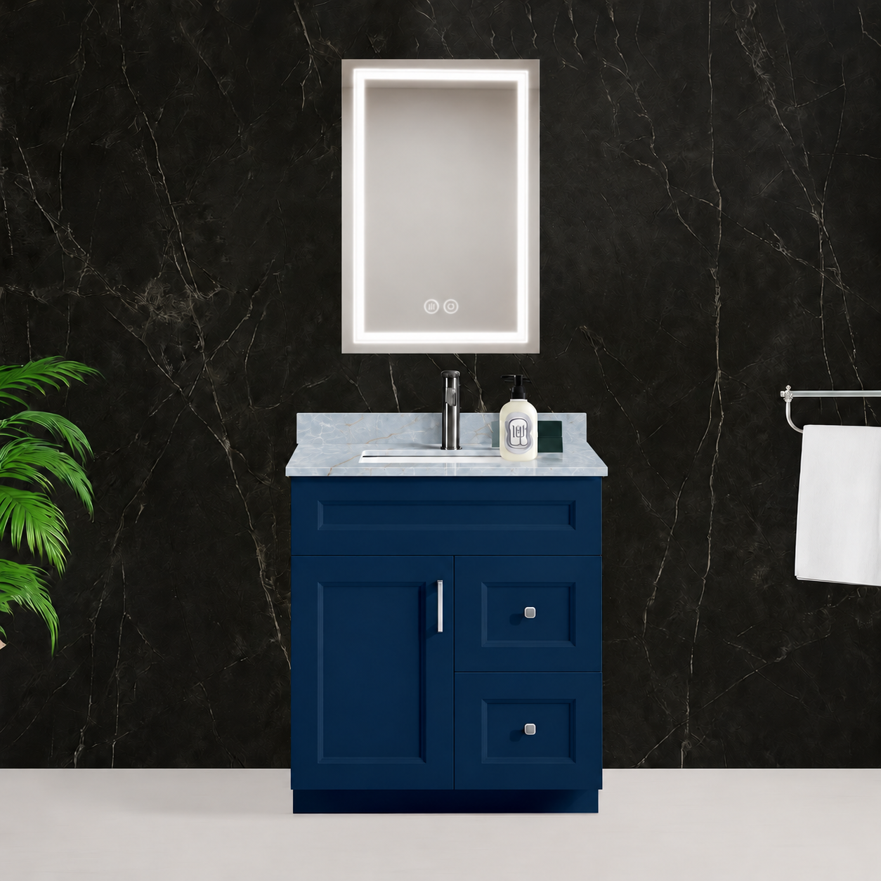 30″ Blue Solid Wood Vanity with Quartz Top & Sink