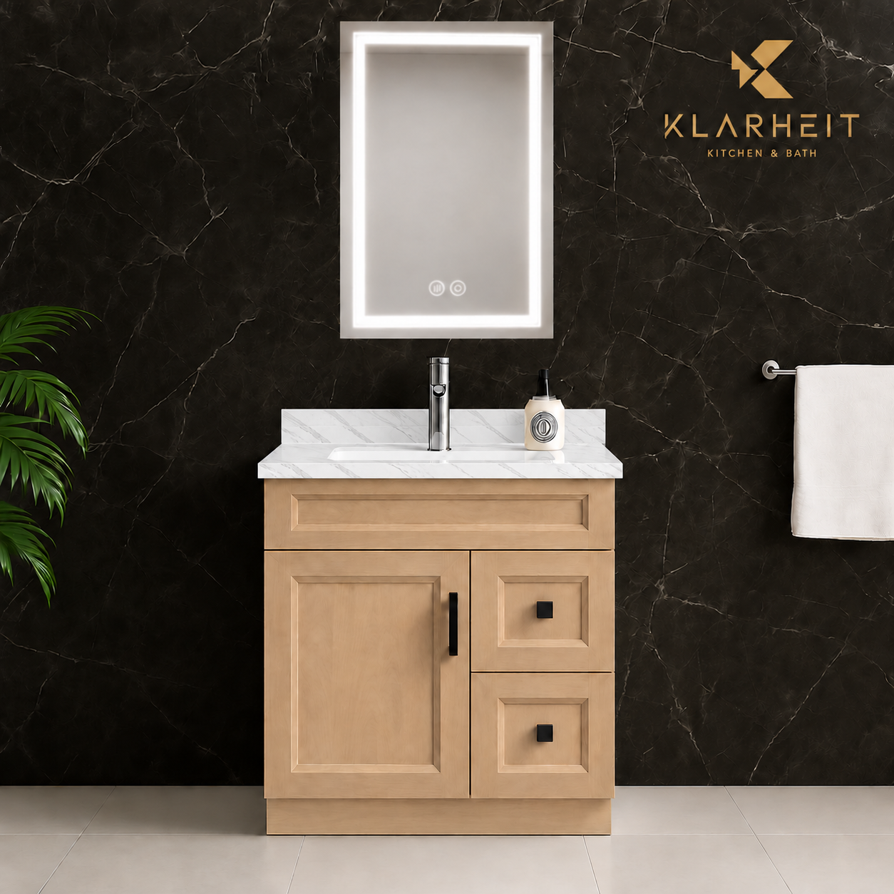 30" Light Oak Solid Wood Vanity with Quartz Top & Sink