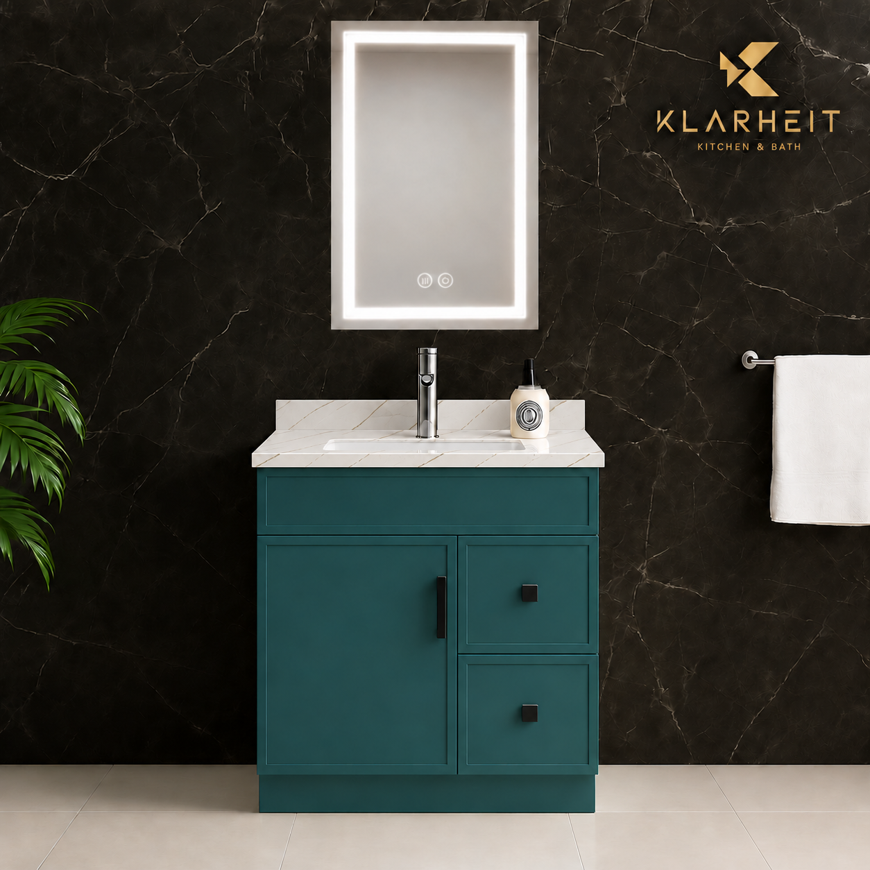 30" Green Slim Shaker Solid Wood Vanity with Quartz Top & Sink