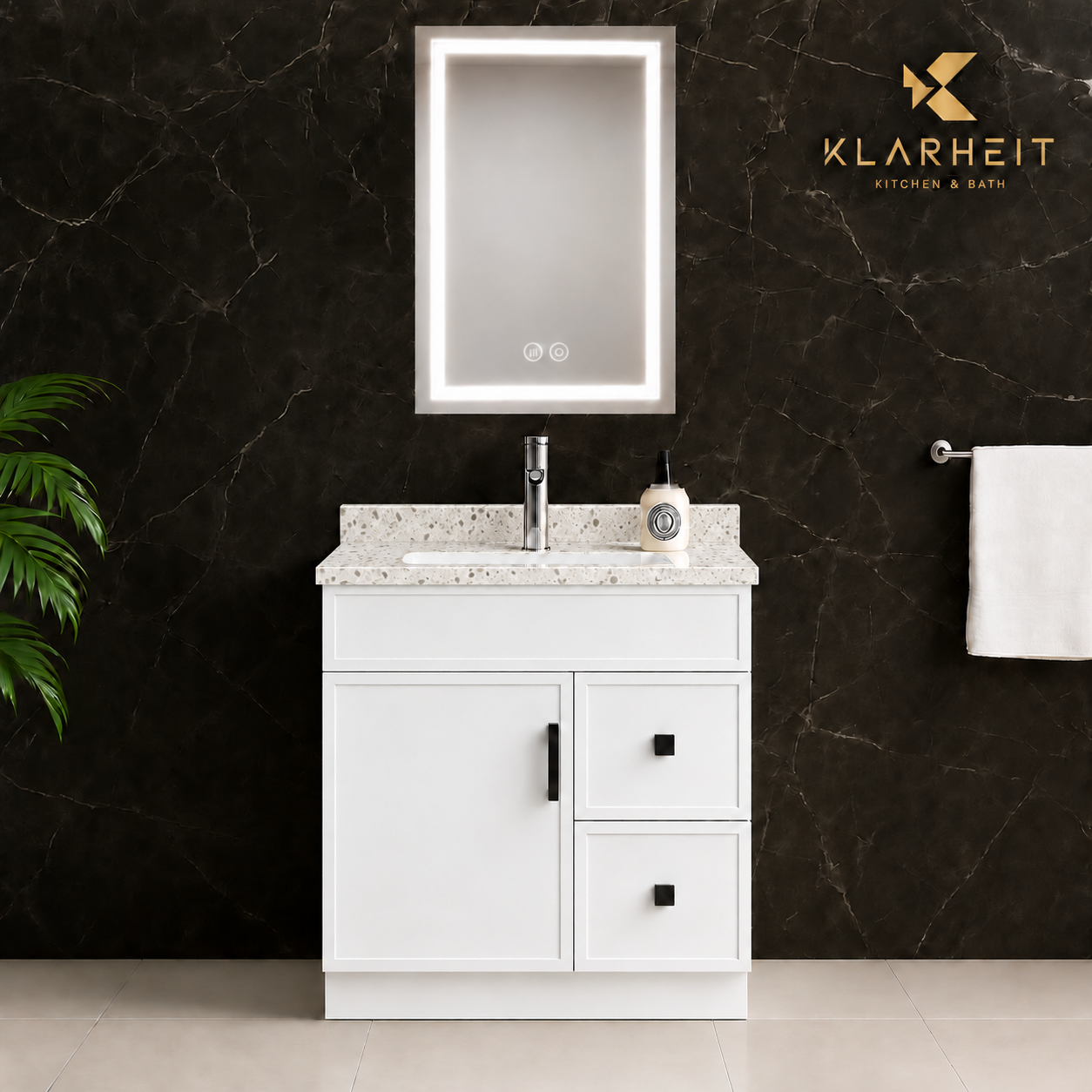 30" White Slim Shaker Solid Wood Vanity with Quartz Top & Sink