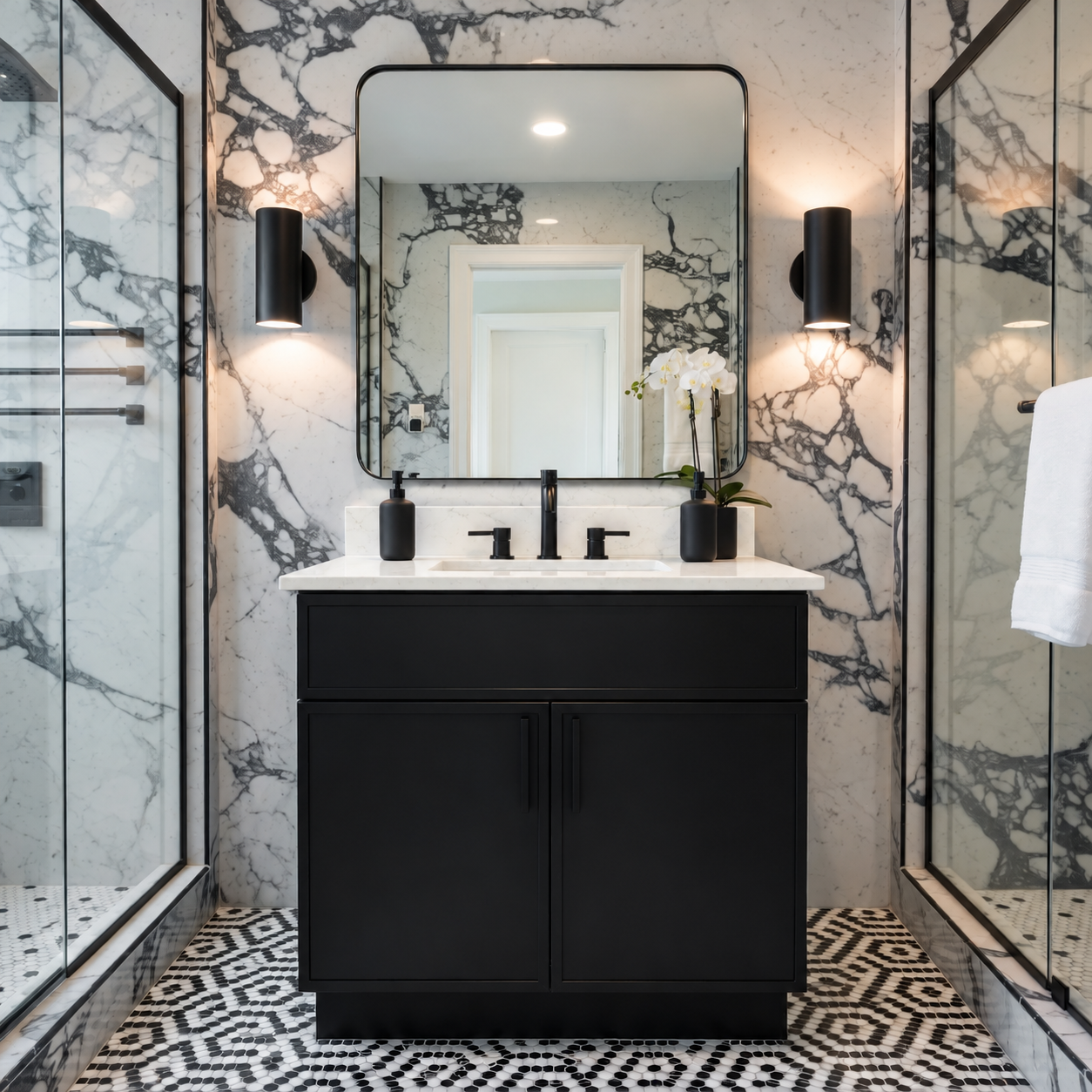 30″ Black Solid Wood Slim Shaker Bathroom Vanity with Quartz Top & Sink