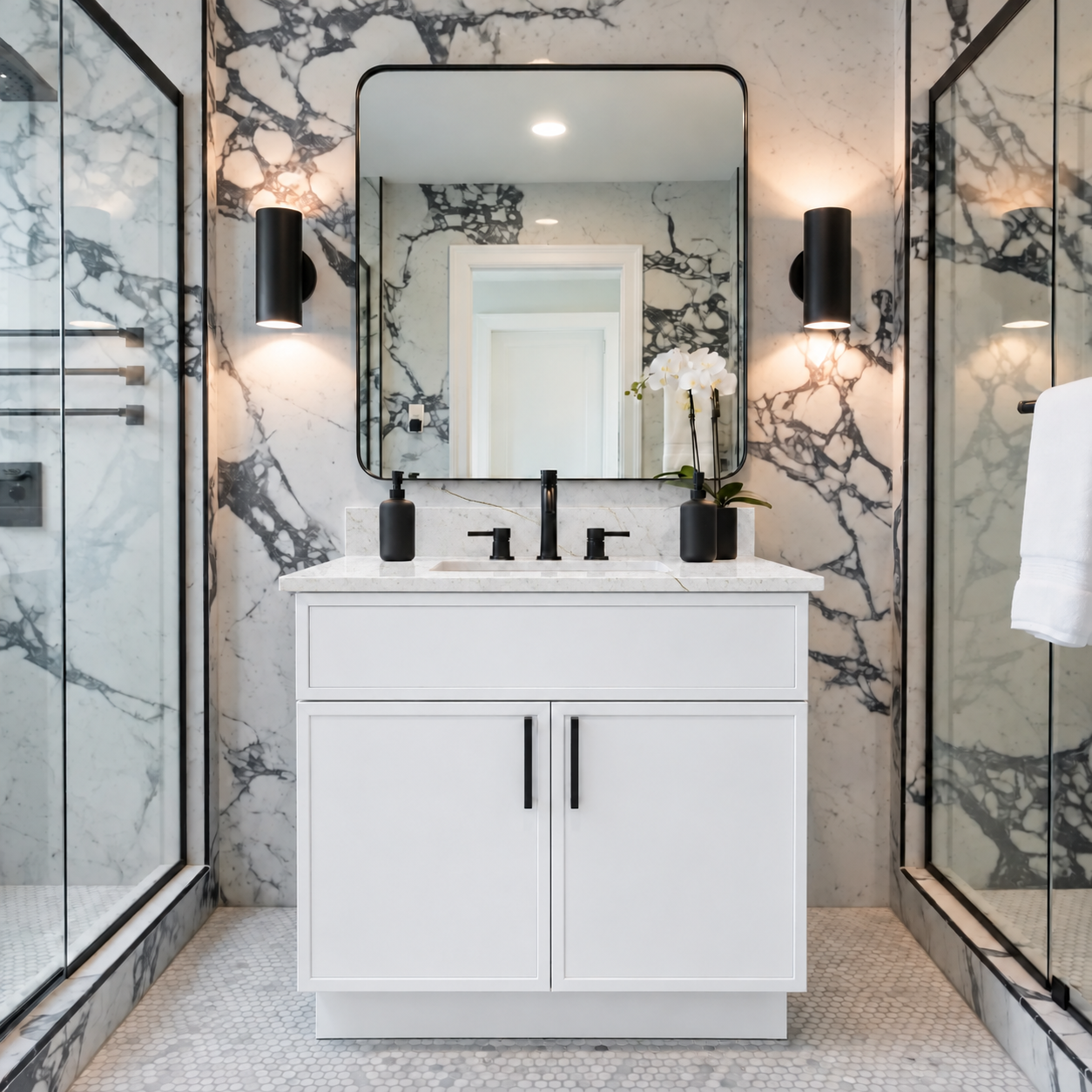 30″ White Solid Wood Slim Shaker Bathroom Vanity with Quartz Top & Sink