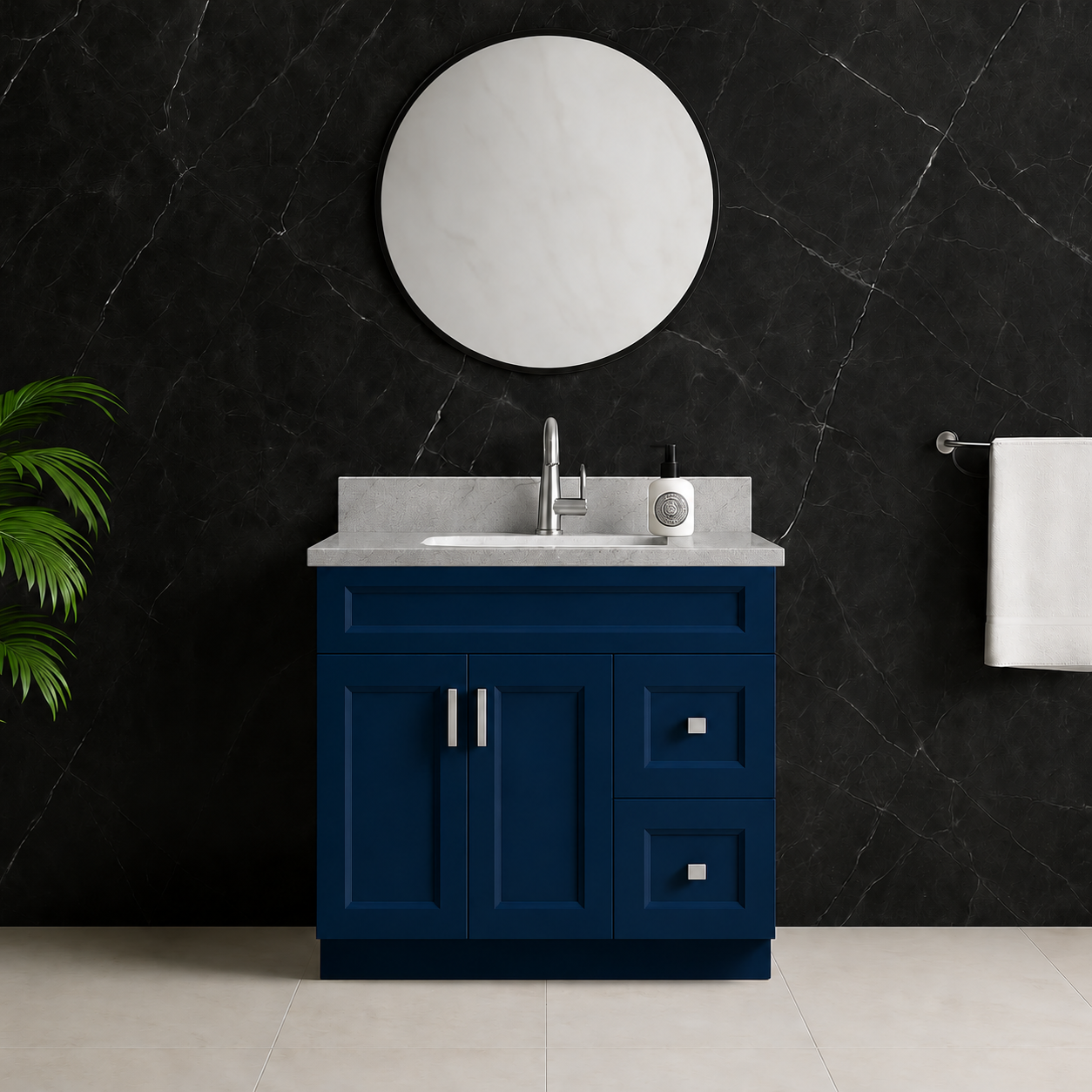 36″ / 42″ Blue Solid Wood Vanity with Quartz Top & Sink