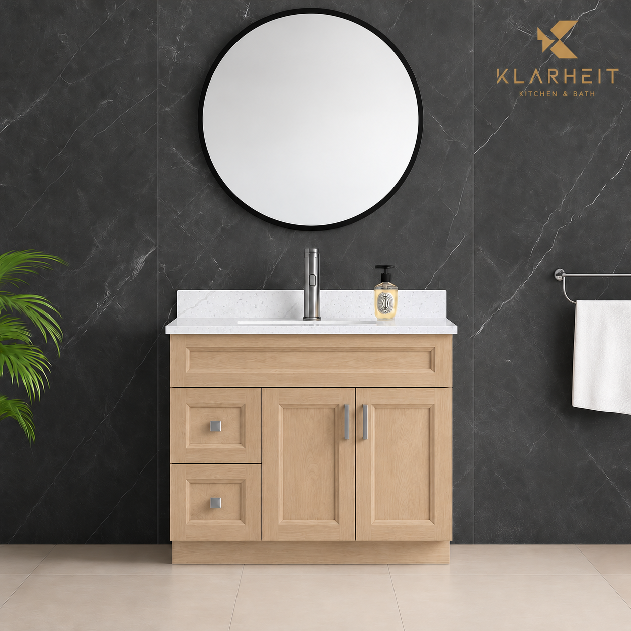 36" / 42" Light Oak Solid Wood Vanity with Quartz Top & Sink