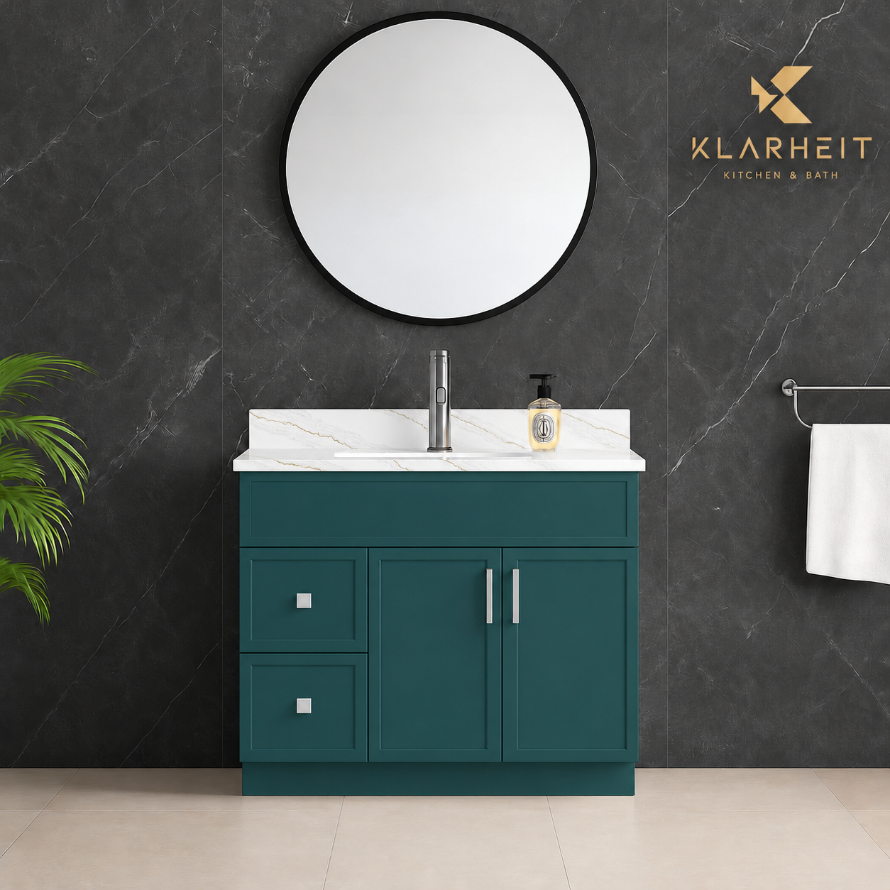 36" / 42" Green Slim Shaker Solid Wood Vanity with Quartz Top & Sink