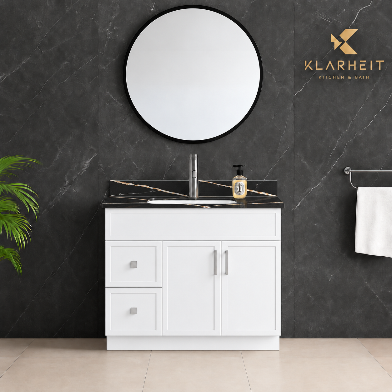 36" / 42" White Slim Shaker Solid Wood Vanity with Quartz Top & Sink