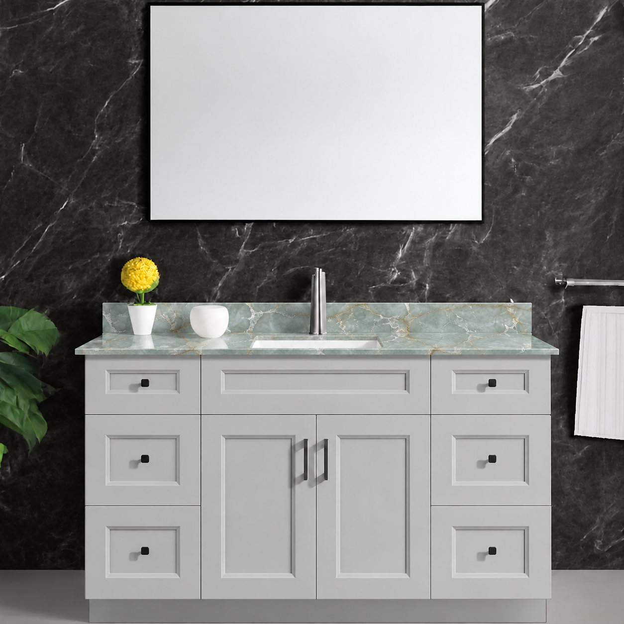 48″ / 54″ Grey Solid Wood Vanity with Quartz Top & Sink