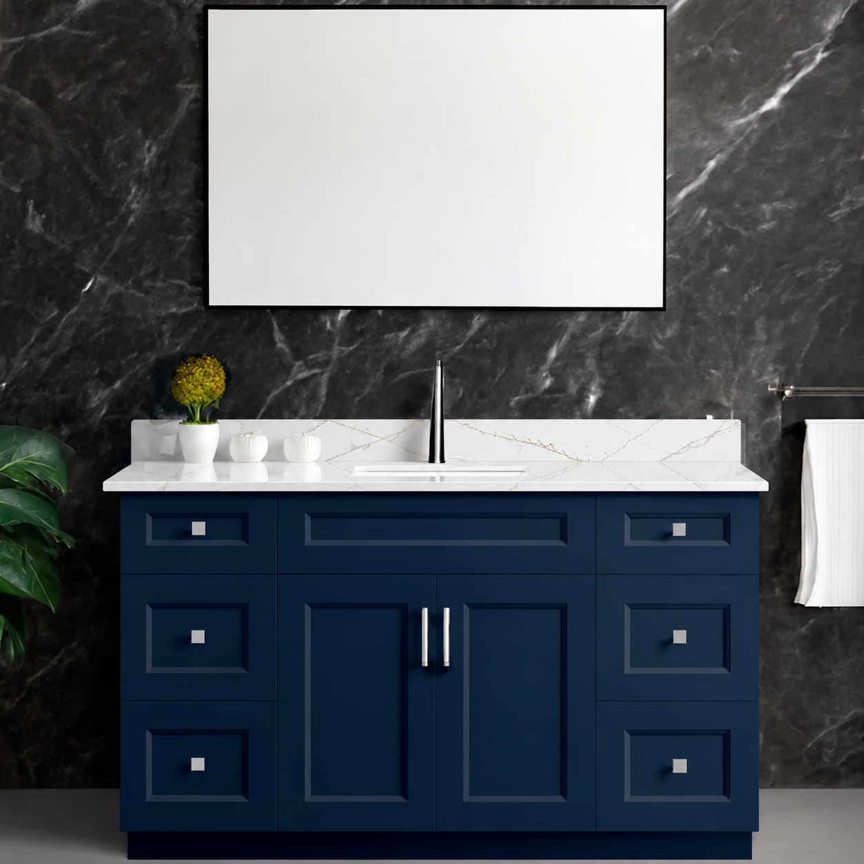 48″ / 54″ Blue Solid Wood Vanity with Quartz Top & Sink
