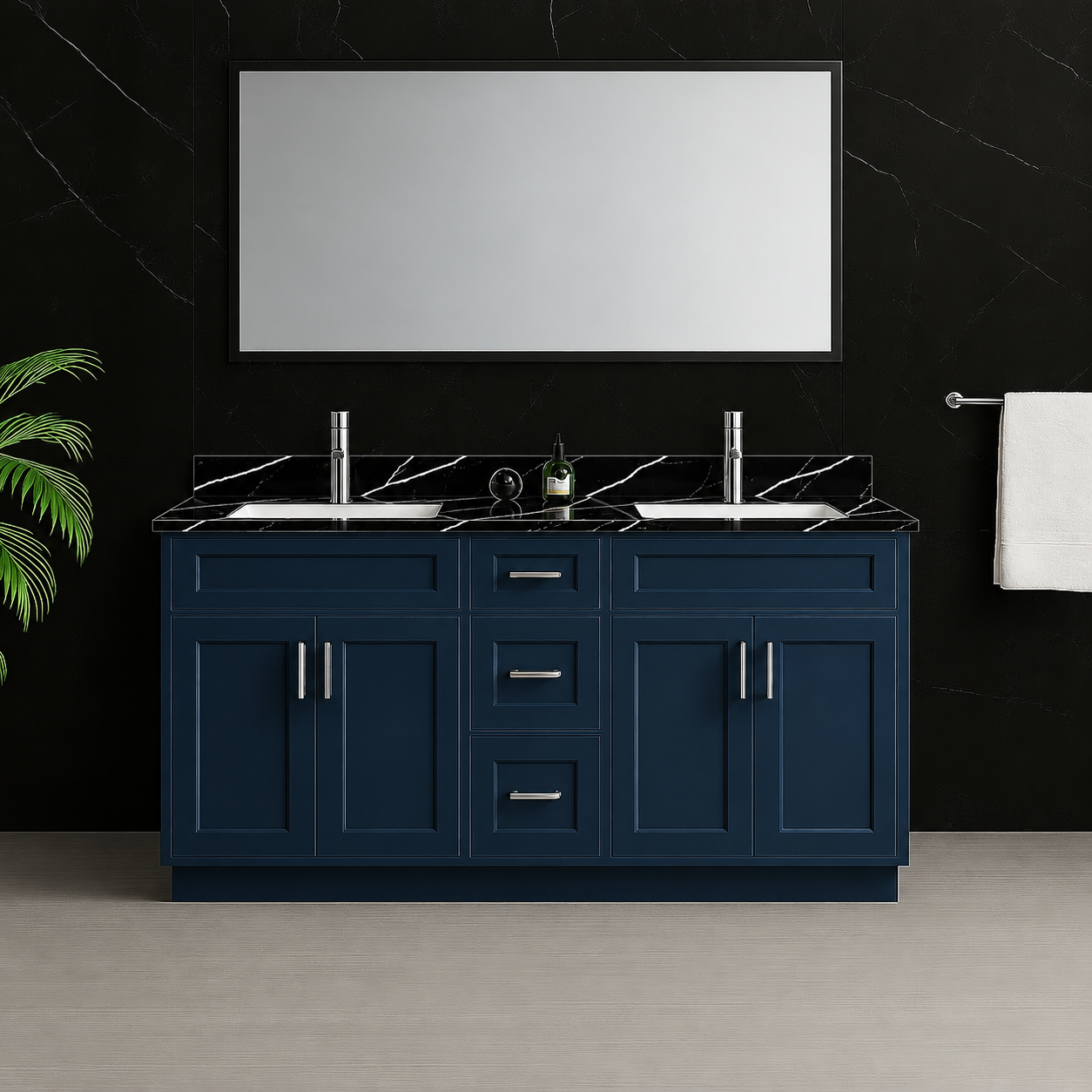 60″ / 72″ Blue Solid Wood Vanity with Quartz Top & Double Sink