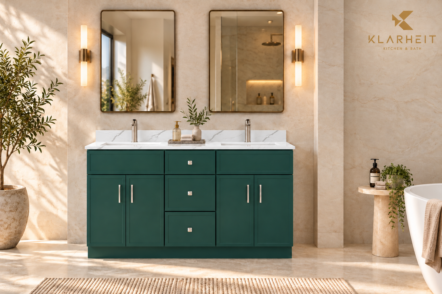 60" / 72" Green Slim Shaker Solid Wood Vanity with Quartz Top & Sink