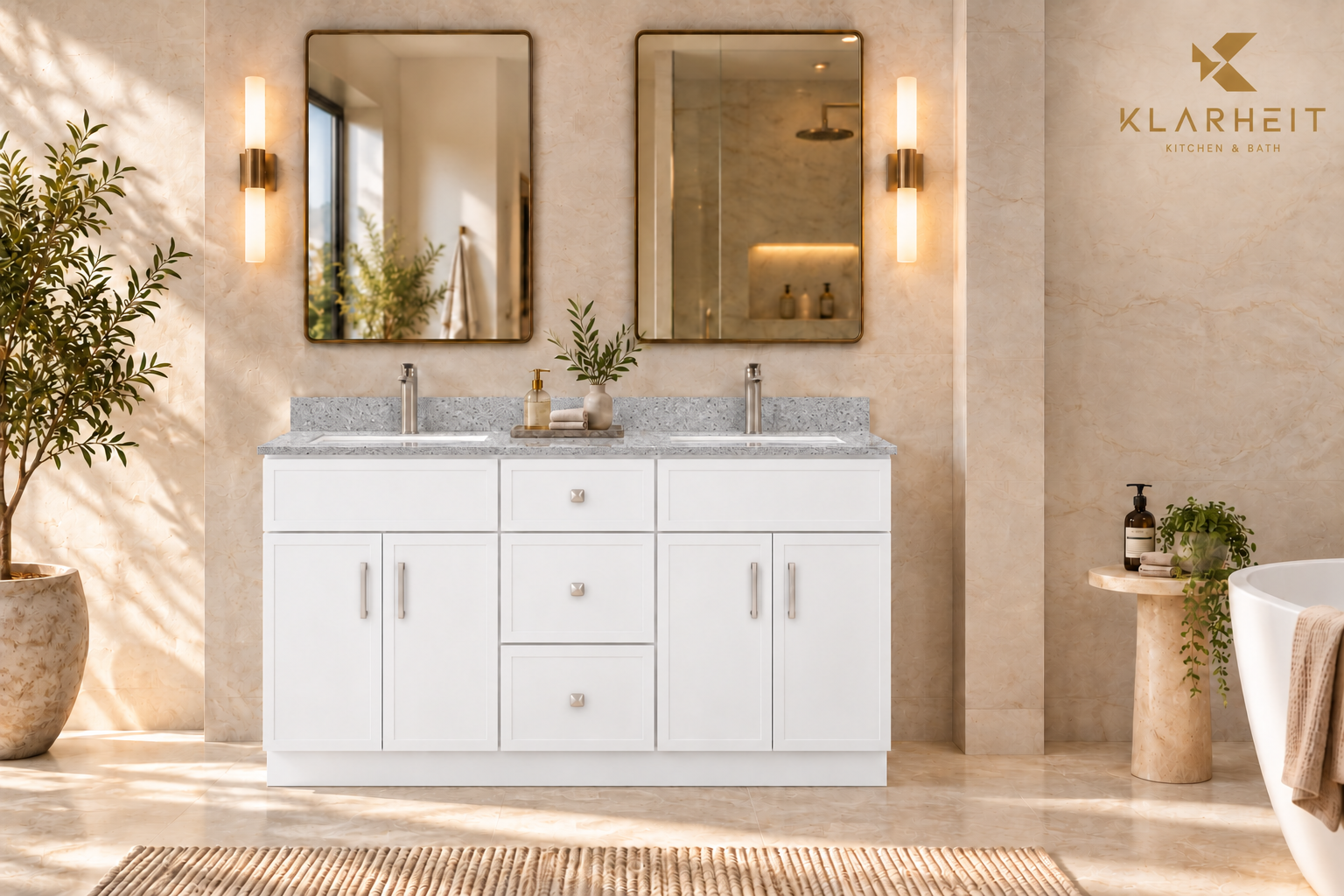 60" / 72" White Slim Shaker Solid Wood Vanity with Quartz Top & Sink