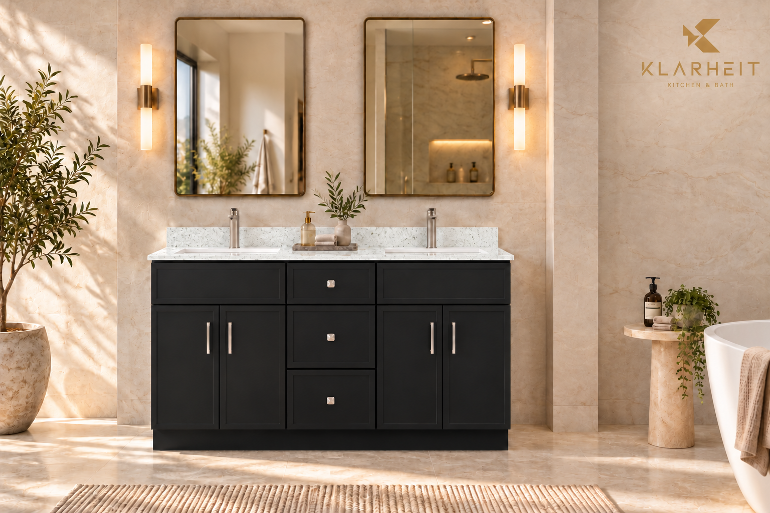 60" / 72" Black Slim Shaker Solid Wood Vanity with Quartz Top & Sink